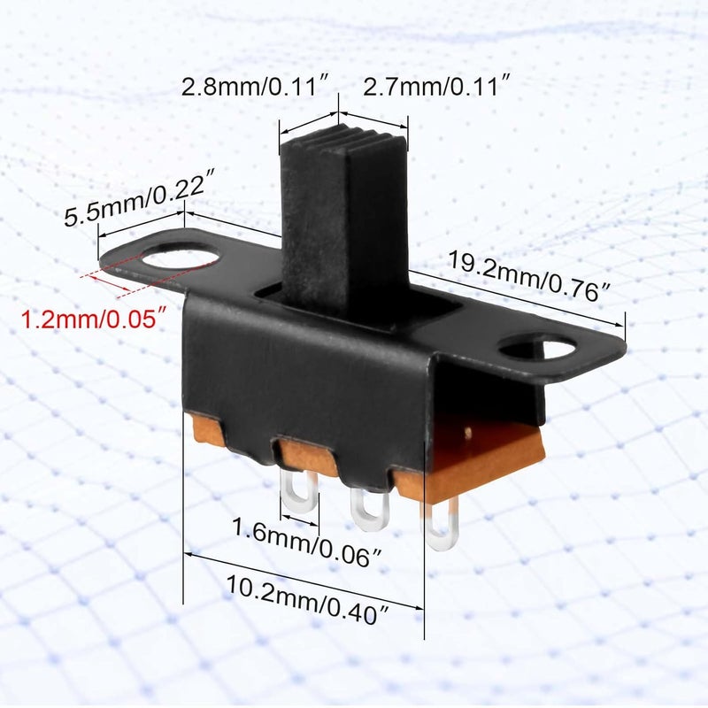 Juasky 100pcs Mini Micro Slide Switch 1p2t 2 Position 3 Pin Dip Miniature Vertical Slide Switch SS-12F15 for PCB Breadboard Electronic - Image 2